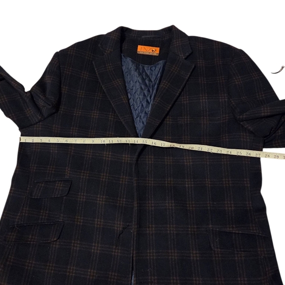 Enzo Tovare Wool Car Coat Men's 54 L Blue Orange Plaid Lined Insulated Jacket - Picture 7 of 15
